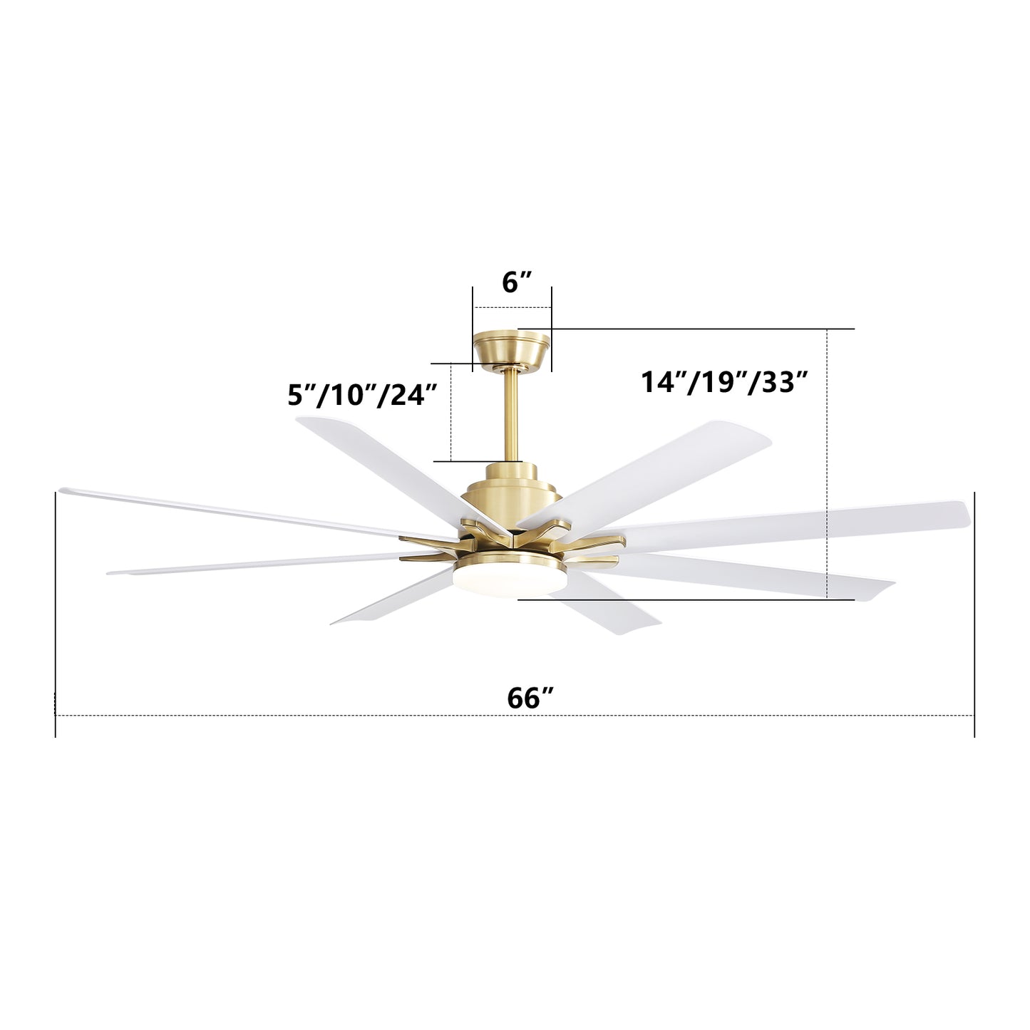 66 Inch Modern Ceiling Fan With Dimmable Led Light 8 ABS Blades Remote Control Reversible DC Motor For Home Office