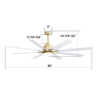 66 Inch Modern Ceiling Fan With Dimmable Led Light 8 ABS Blades Remote Control Reversible DC Motor For Home Office