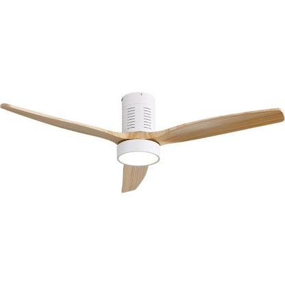 52 Inch Flush Mount Ceiling Fan with LED Light and Remote Control Solid Wood Blades