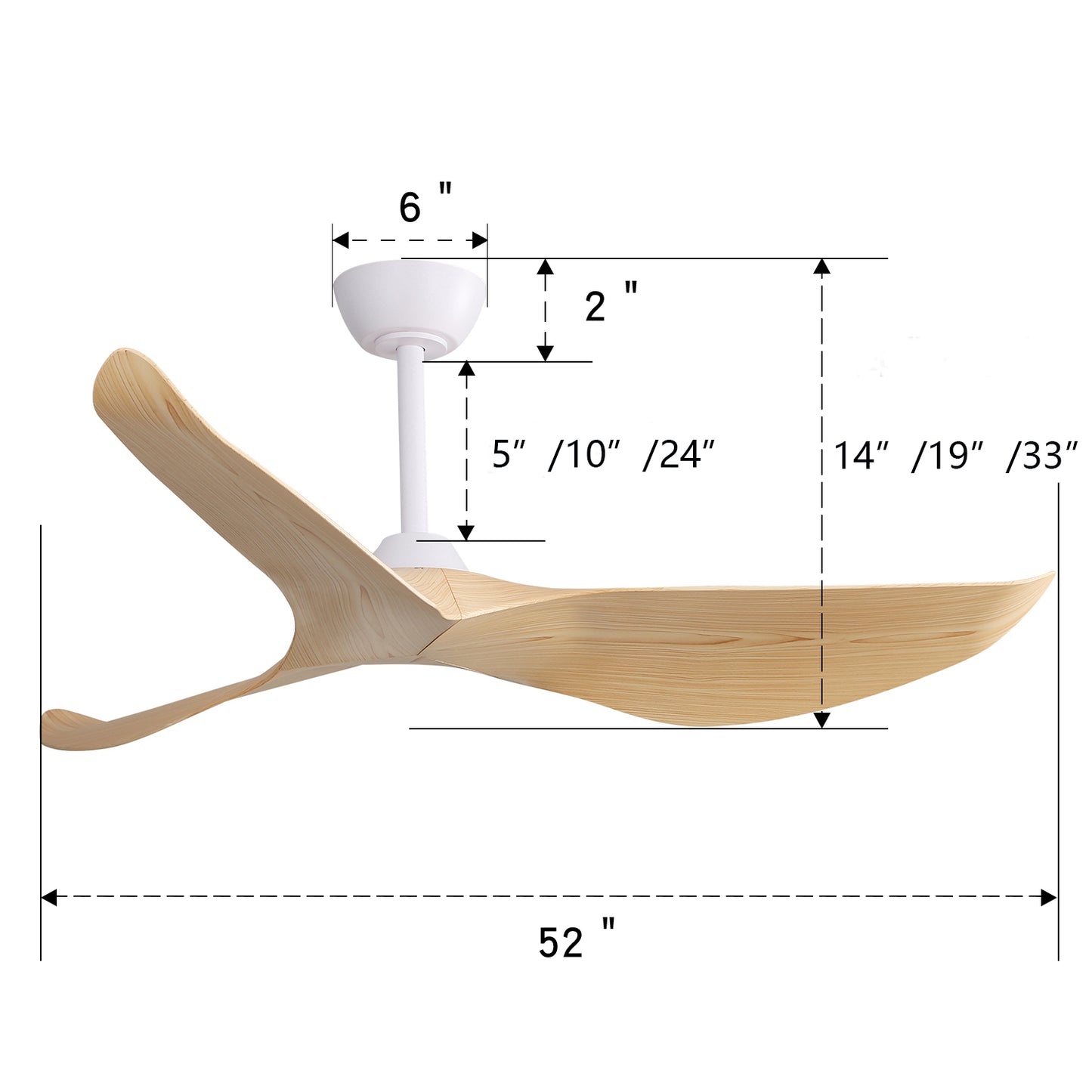 52 Inch Indoor Ceiling Fan No Light With 6 Speed Remote Control 3 ABS Blade Reversible DC Motor For Home