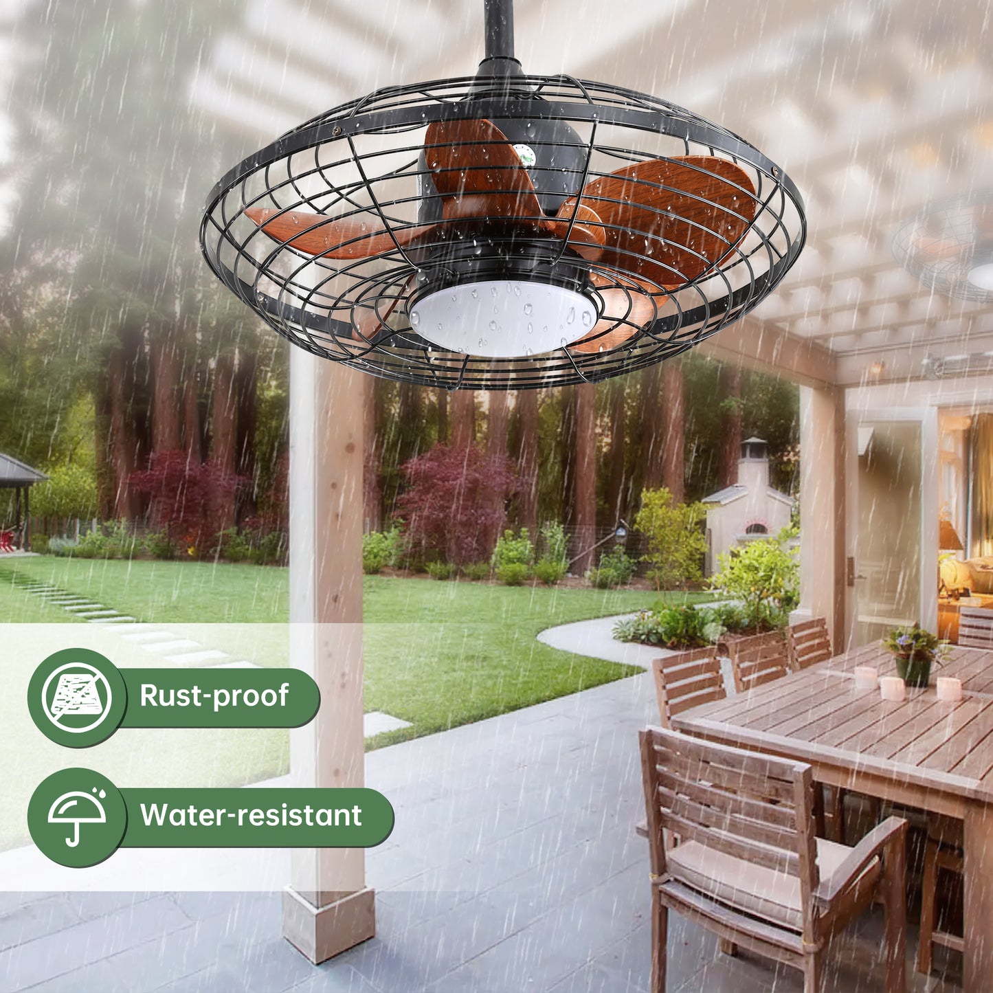 20 Inch Downrod Mount Ceiling Fan LED 18W 3CCT 5 ABS Blades DC Motor with Hanging and Hook for Outside Patios Pergola