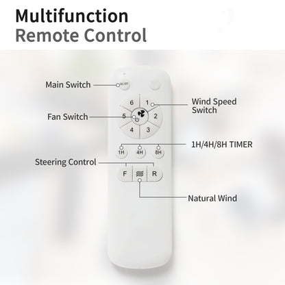 52 Inch Indoor Ceiling Fan With 6 Speed Remote 3 ABS Blade Reversible DC Motor White For Living Room