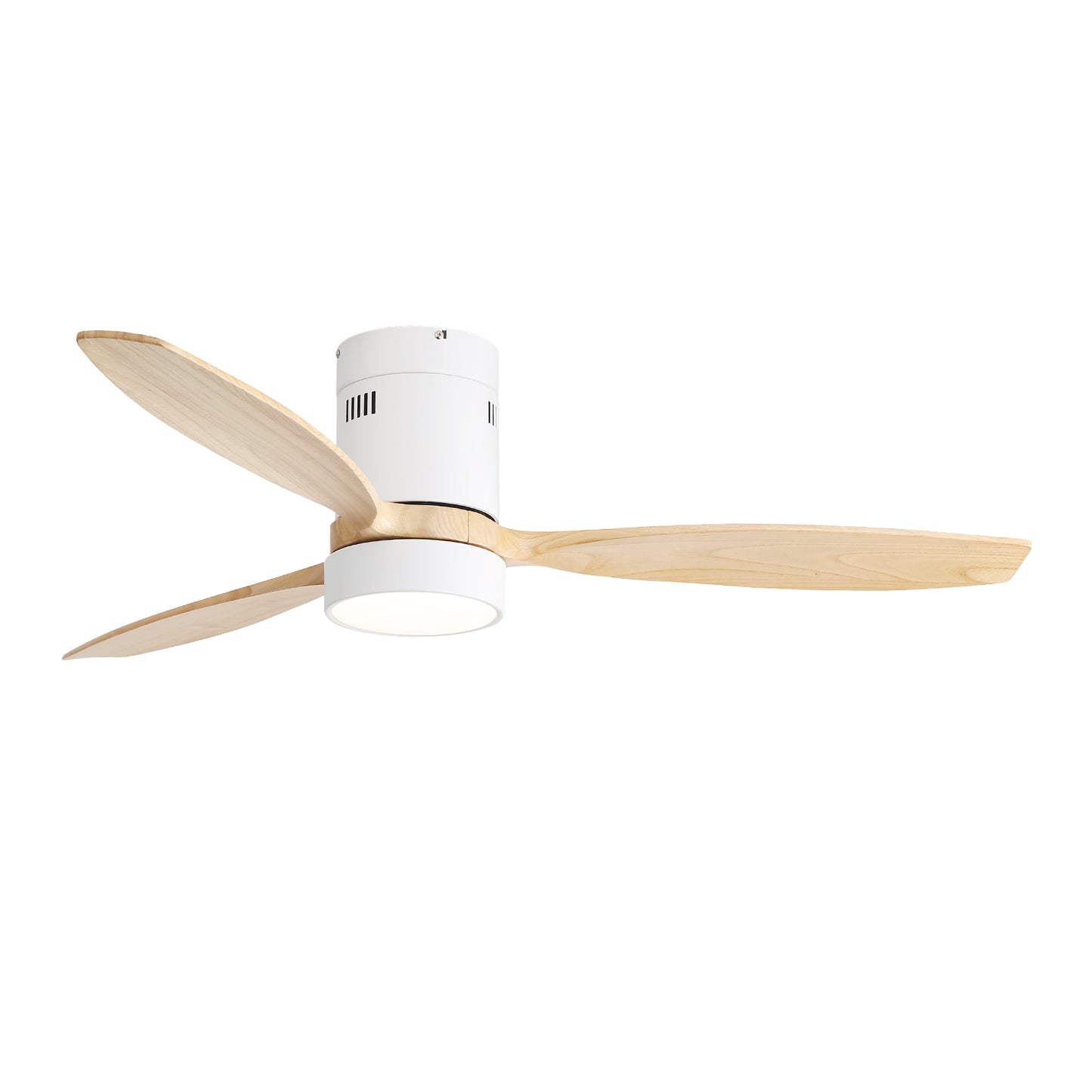 52 Inch Flush Mount Ceiling Fan 3 Solid Wood Fan Blade  Remote Control With Light