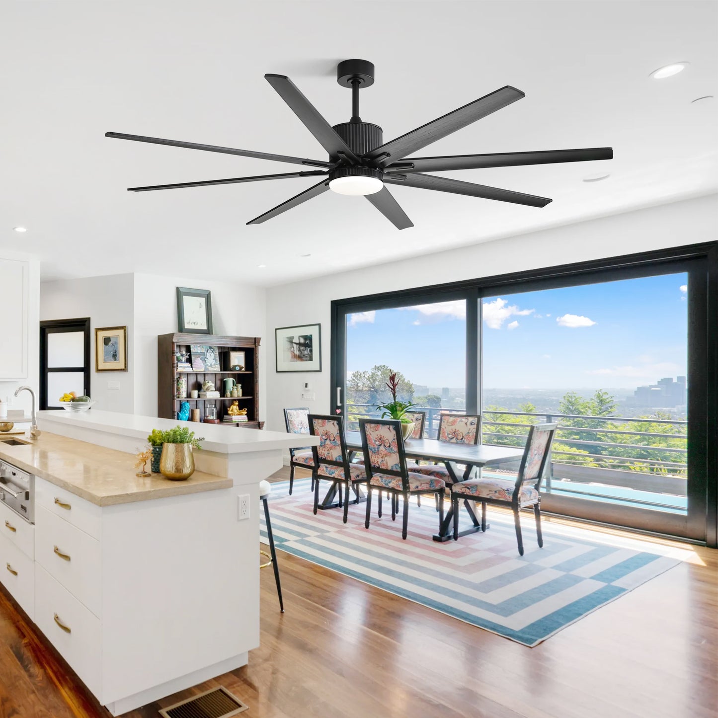 76 Inch Ceiling Fan With 18W Dimmable LED Light Smart Remote Control 8 Solid Wood Blades Black