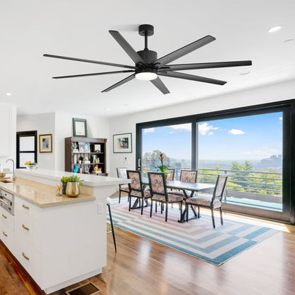 76 Inch Ceiling Fan With 18W Dimmable LED Light Smart Remote Control 8 Solid Wood Blades Black