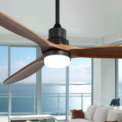 60 Inch Ceiling Fan With Lights 3 Solid Wood Fan Blade Noiseless Reversible Motor Remote Control