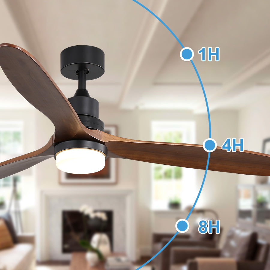 60 Inch Ceiling Fan With Lights 3 Solid Wood Fan Blade Noiseless Reversible Motor Remote Control