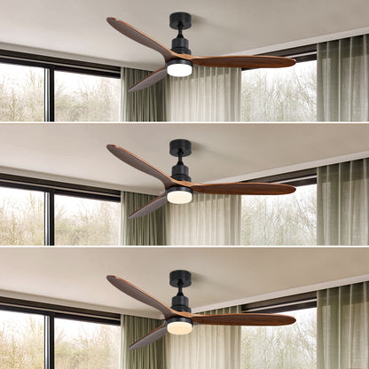 60 Inch Ceiling Fan With Lights 3 Solid Wood Fan Blade Noiseless Reversible Motor Remote Control