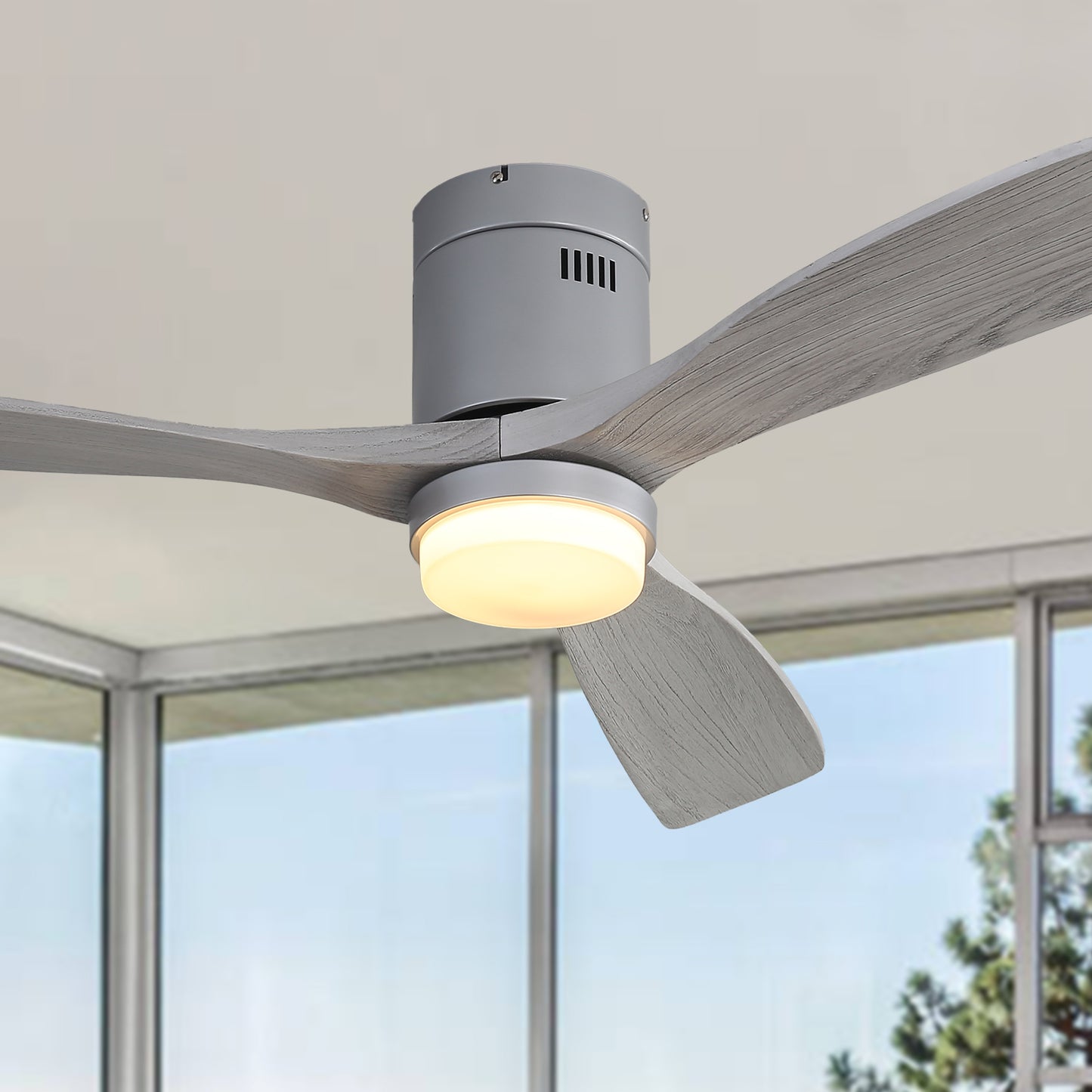 52 Inch Ceiling Fan With Lights 3 Solid Wood Fan Blade Noiseless Reversible Motor Remote Control With Light