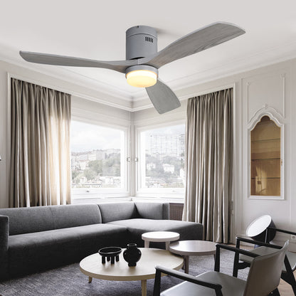 52 Inch Ceiling Fan With Lights 3 Solid Wood Fan Blade Noiseless Reversible Motor Remote Control With Light