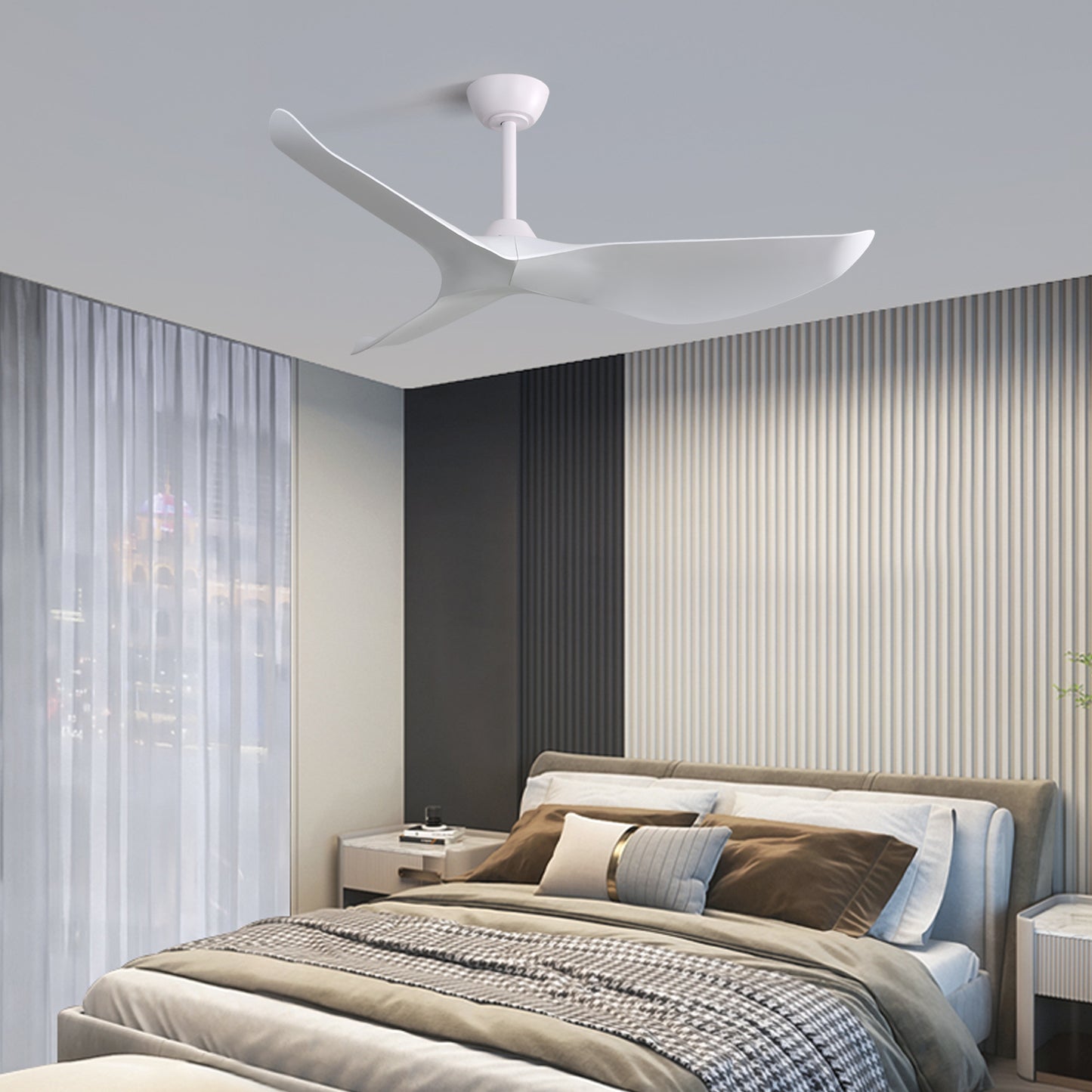 52 Inch Indoor Ceiling Fan With 6 Speed Remote 3 ABS Blade Reversible DC Motor White For Living Room