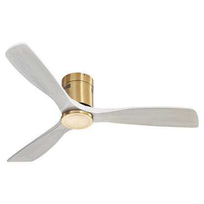 52 Inch Gold & Metal with Wood Low Profile Ceiling Fan DC 3 Solid Wood Fan Blade Noiseless Reversible Motor Remote Control Without Light