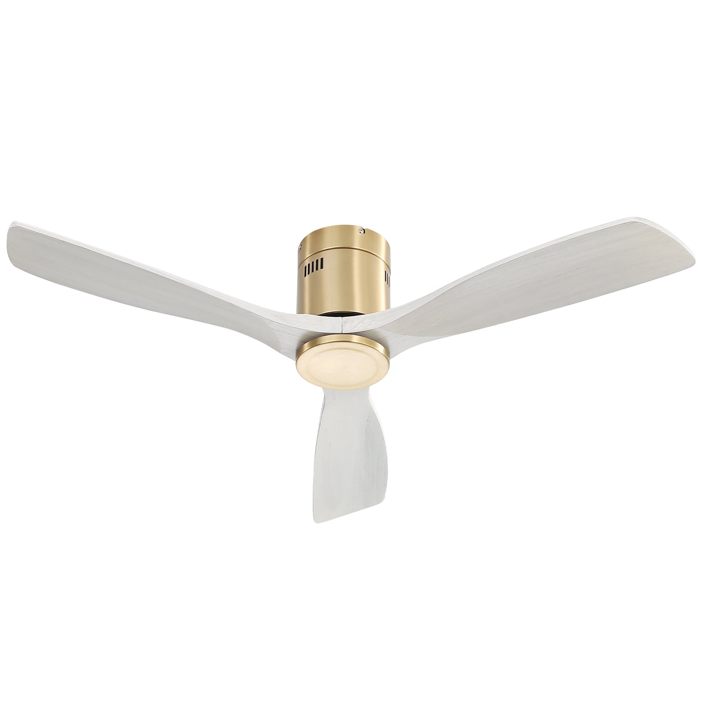 52 Inch Gold & Metal with Wood Low Profile Ceiling Fan DC 3 Solid Wood Fan Blade Noiseless Reversible Motor Remote Control Without Light