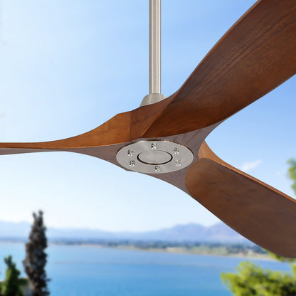 60 Inch Indoor Wood Ceiling Fan With 3 Solid Wood Blades Remote Control Reversible DC Motor For Living Room