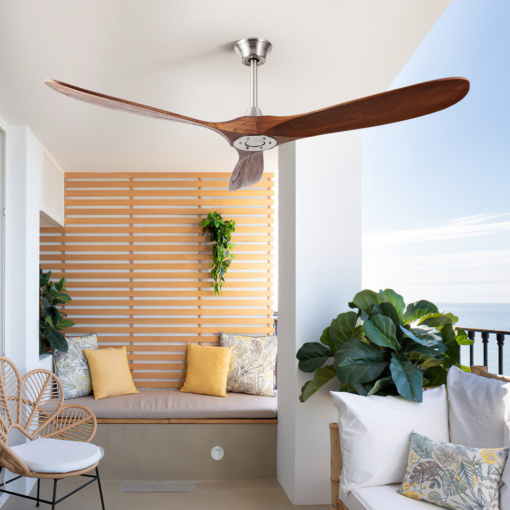 60 Inch Indoor Wood Ceiling Fan With 3 Solid Wood Blades Remote Control Reversible DC Motor For Living Room