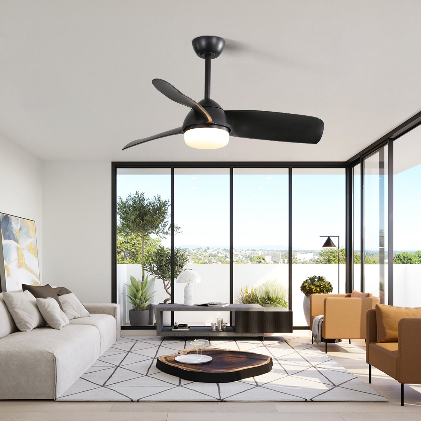 42 Inch Indoor ABS Ceiling Fan With 6 Speed Remote Control Dimmable Reversible DC Motor With Light