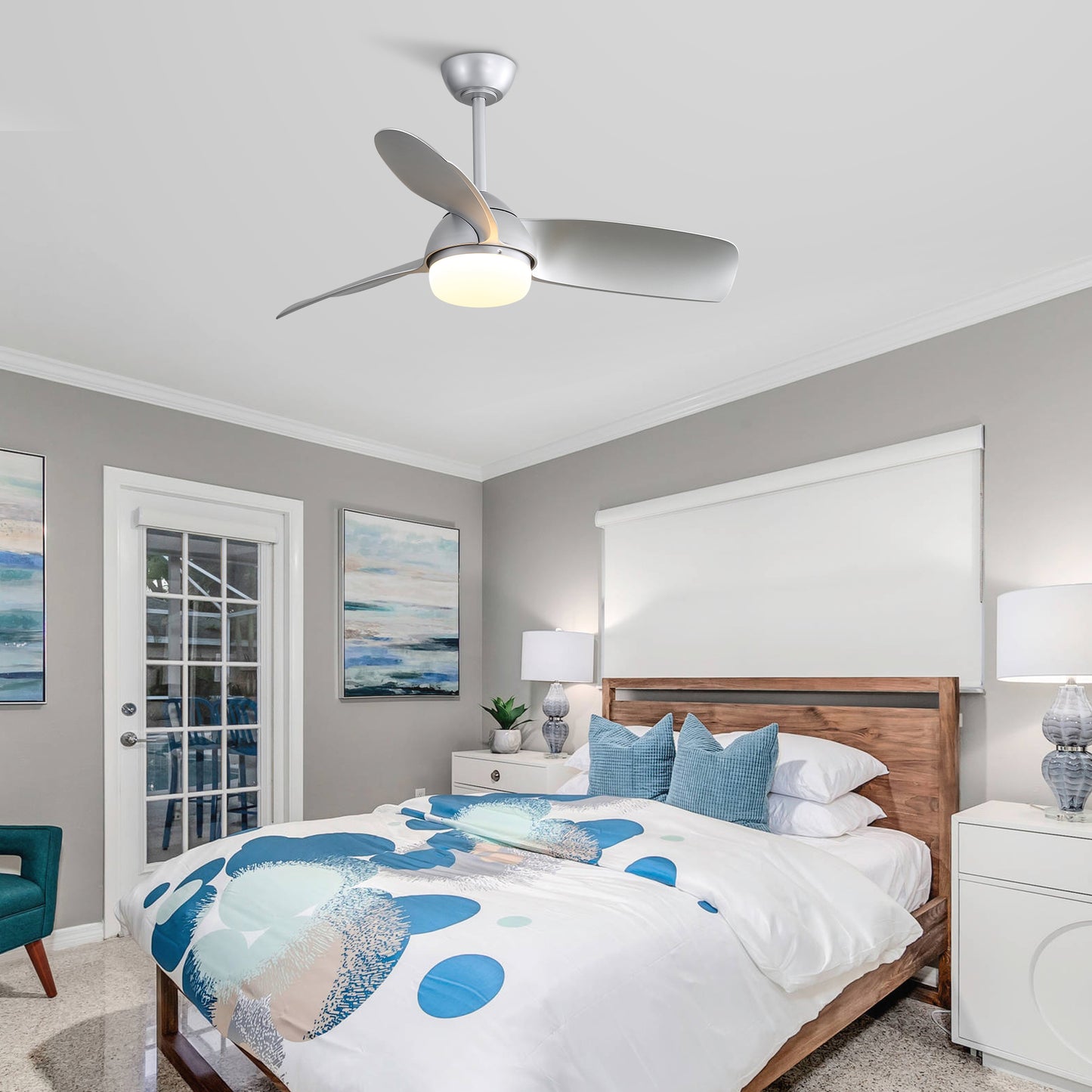 42 Inch Indoor ABS Ceiling Fan With 6 Speed Remote Control Dimmable Reversible DC Motor With Light