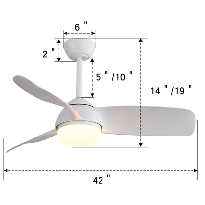 42 Inch Indoor ABS Ceiling Fan With 6 Speed Remote Control Dimmable Reversible DC Motor With Light