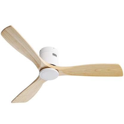 52 Inch White Ceiling Fan Natural 3 Solid Wood Fan Blade Noiseless Reversible DC motor Remote Control For Living Room