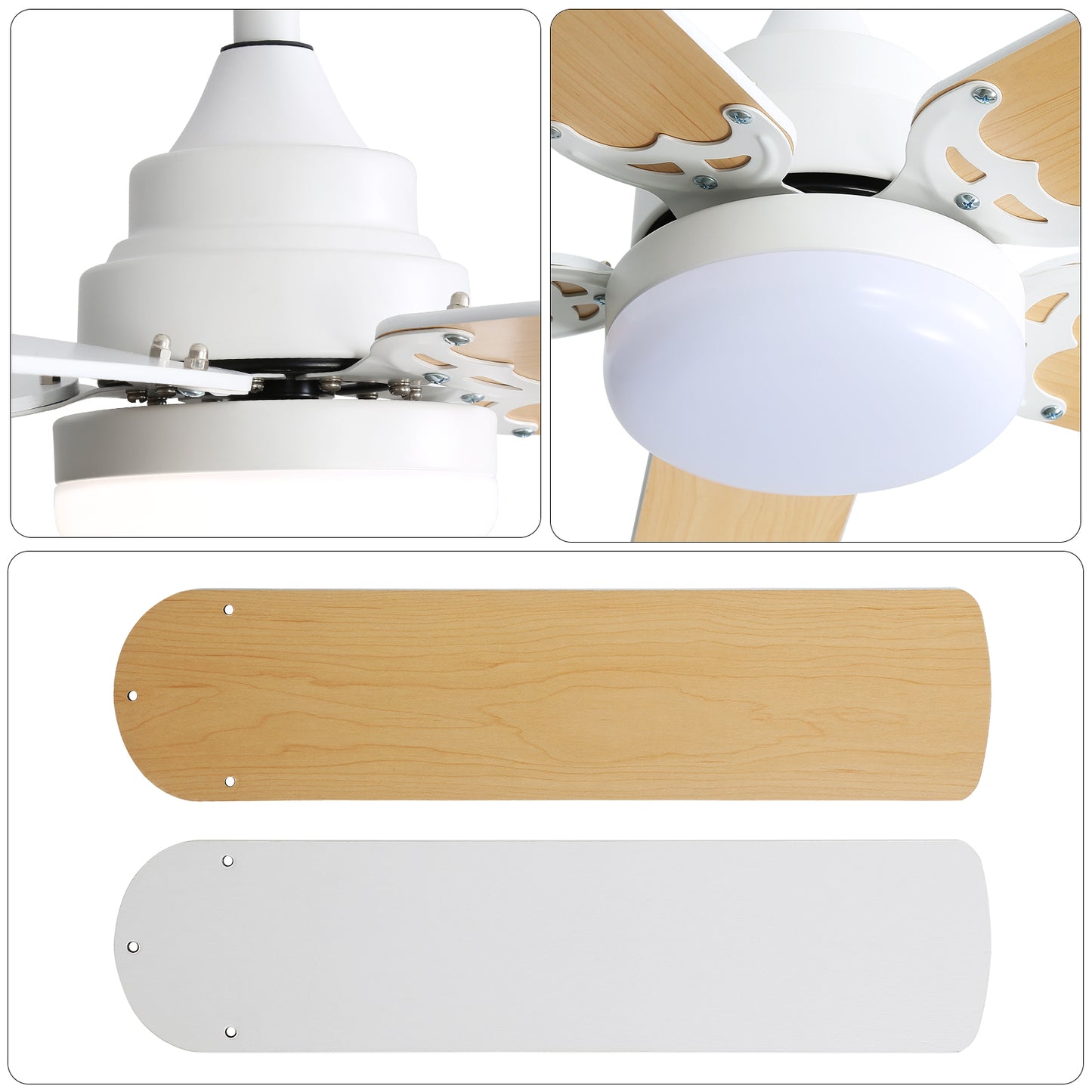 Low Profile 42 Inch Ceiling Fan 5 Blades Noiseless Reversible Dc Motor Remote Control With Led Light