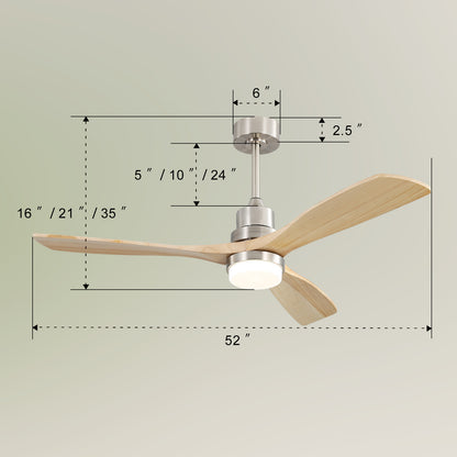 Indoor 52 Inch Ceiling Fan With Dimmable Led Light 6 Speed Remote 3 Wood Blade Reversible DC Motor For Bedroom