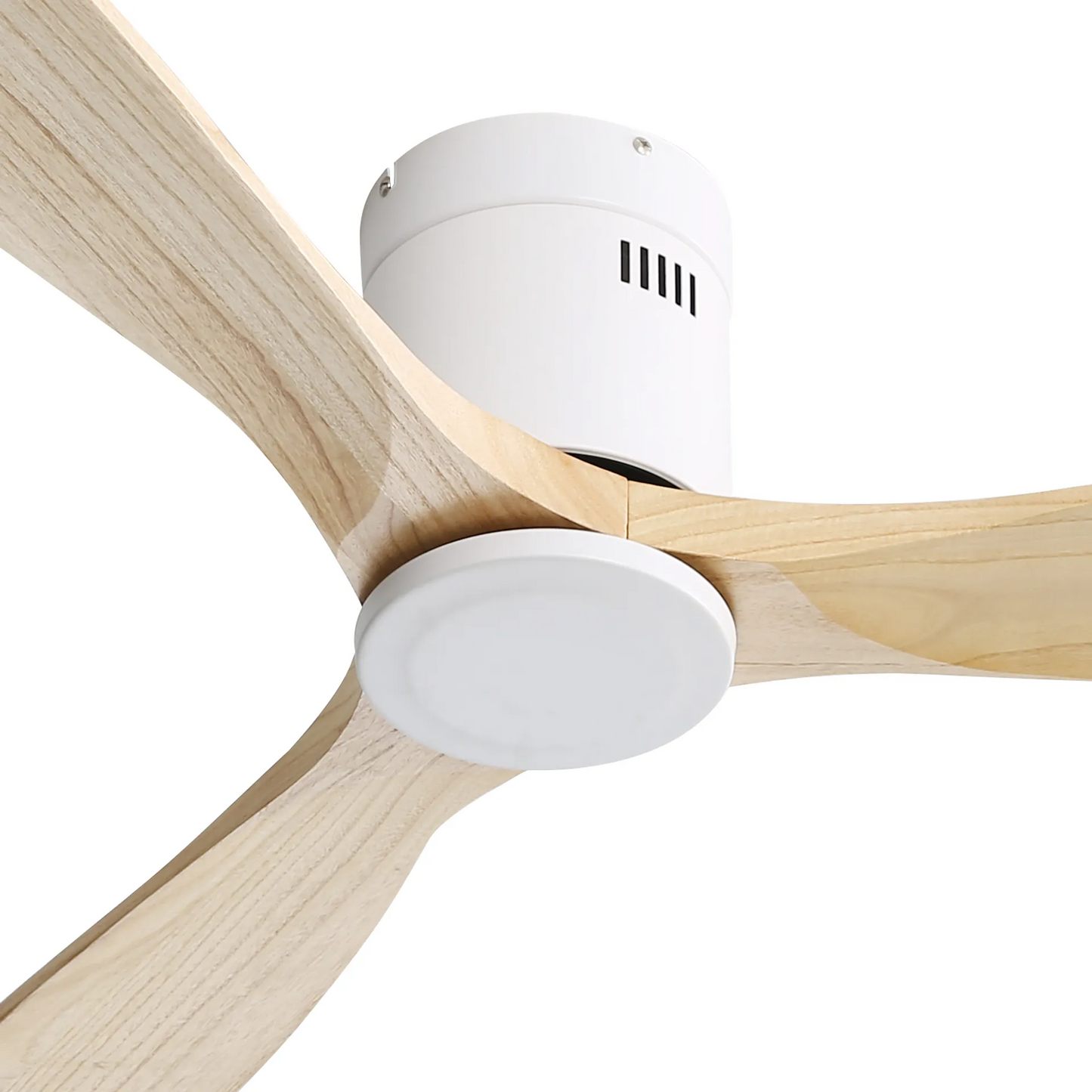 52 Inch White Ceiling Fan Natural 3 Solid Wood Fan Blade Noiseless Reversible DC motor Remote Control For Living Room