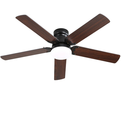 Low Profile 42 Inch Ceiling Fan 5 Blades Noiseless Reversible Dc Motor Remote Control With Led Light