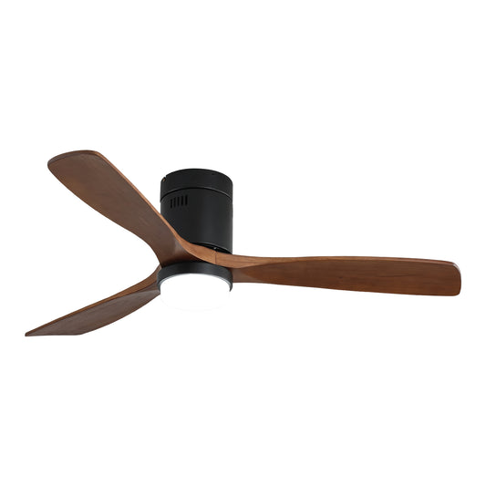 52 Inch Wooden Ceiling Fan, With 18W Led Light 3 Solid Wood Blades, Remote Control Reversible DC Motor with ETL Ceiling Fan For Home