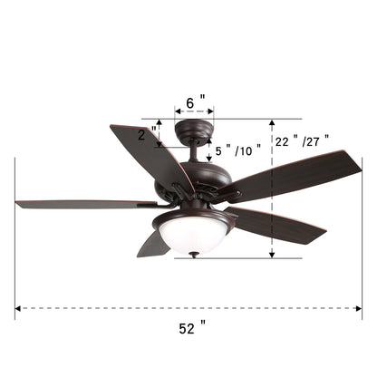 52 Inch Indoor Crystal Ceiling Fan With 3 Speed Wind 5 Plywood Blades Remote Control AC Motor With Light