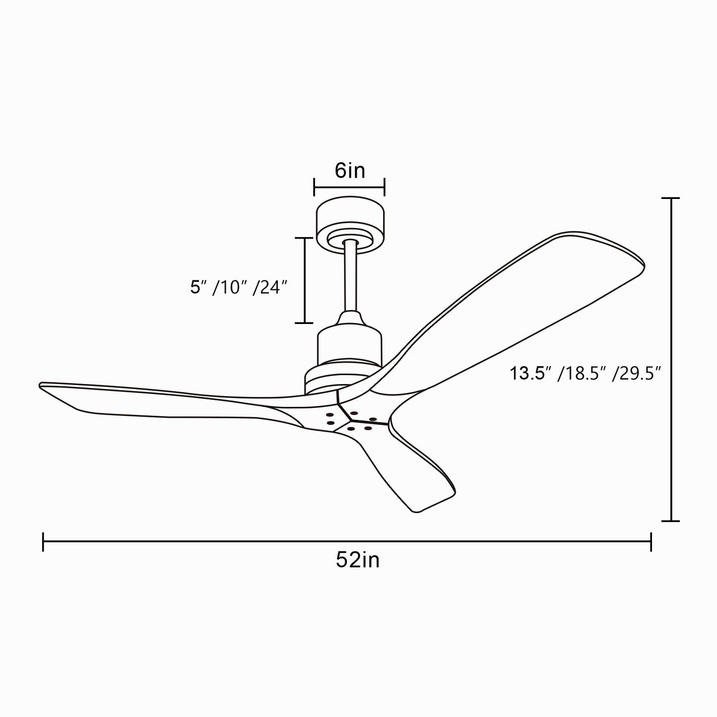 52 Inch Outdoor Farmhouse Ceiling Fan with Remote Control Solid Wood Fan Blade Reversible Motor