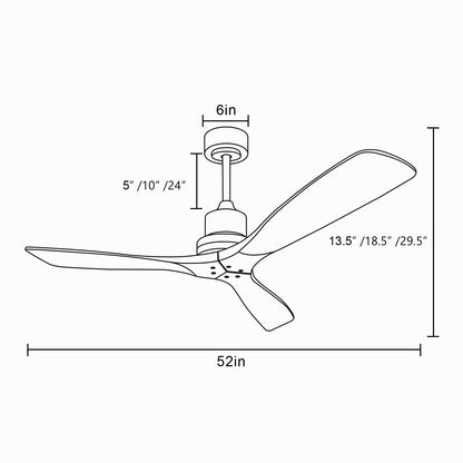 52 Inch Outdoor Farmhouse Ceiling Fan with Remote Control Solid Wood Fan Blade Reversible Motor