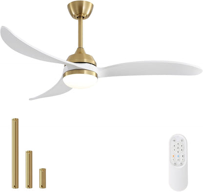 52 Inch Indoor Ceiling Fan With Dimmable Led Light 3 Solid Wood Blades Remote Control Reversible DC Motor For Living Room