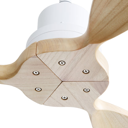 52 Inch Wooden Ceiling Fan White 3 Solid Wood Blades Remote Control Reversible DC Motor Without Light