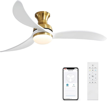 52 Inch Modern Ceiling Fan With 3 Color Dimmable 3 Solid Wood Blades Remote Control Reversible DC Motor For Bedroom