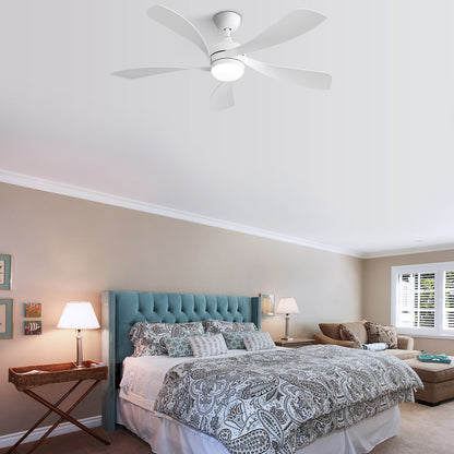 52 Inch Modern Ceiling Fan With 5 ABS Blades Remote Control Reversible DC Motor White For Bedroom