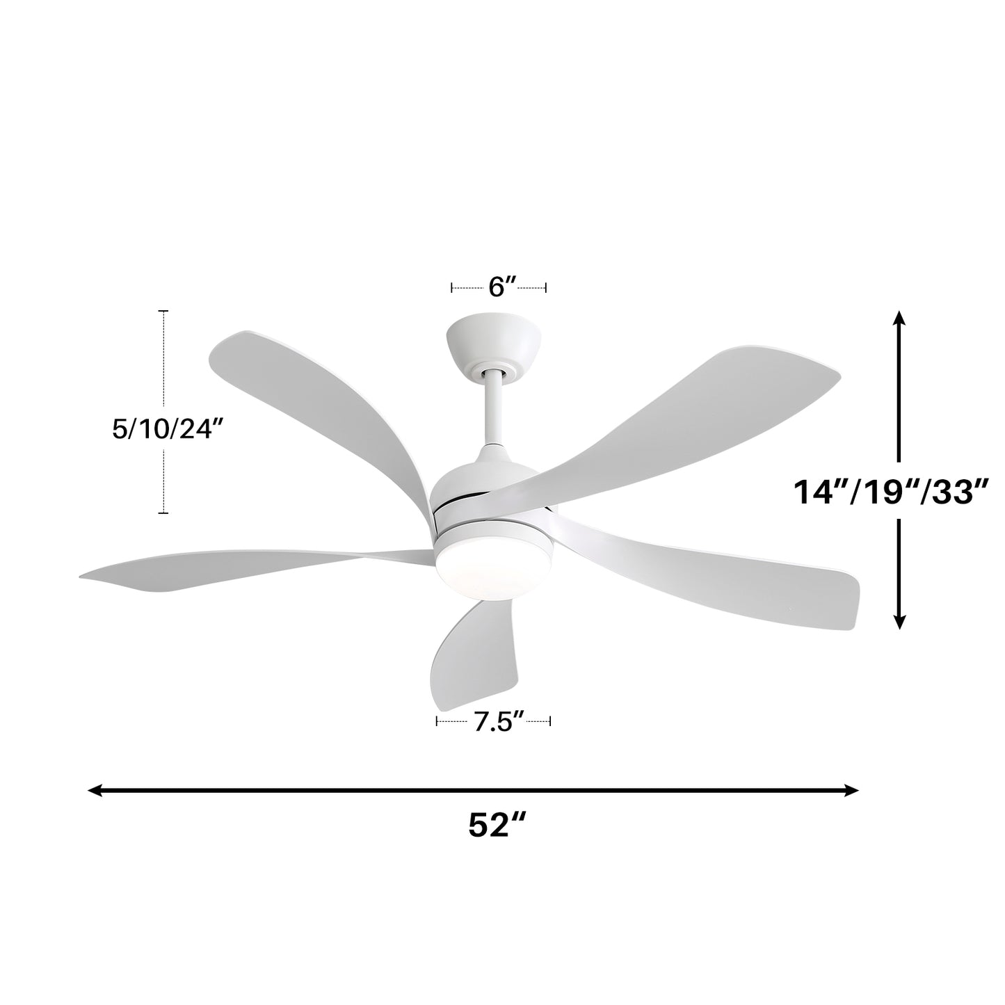 52 Inch Modern Ceiling Fan With 5 ABS Blades Remote Control Reversible DC Motor White For Bedroom