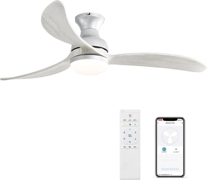 52 Inch Modern Ceiling Fan With 3 Color Dimmable Solid Wood Blades Remote Control Reversible DC Motor For Bedroom