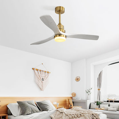 Indoor 52 Inch Ceiling Fan With Dimmable Led Light 6 Speed Remote Gold 3 Wood Blade Reversible DC Motor For Living Room