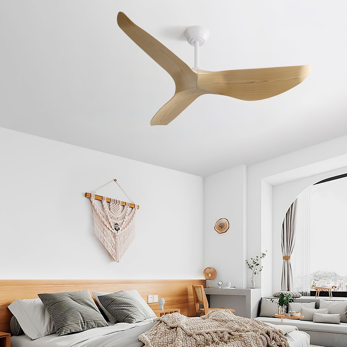 52 Inch Indoor Ceiling Fan No Light With 6 Speed Remote Control 3 ABS Blade Reversible DC Motor For Home