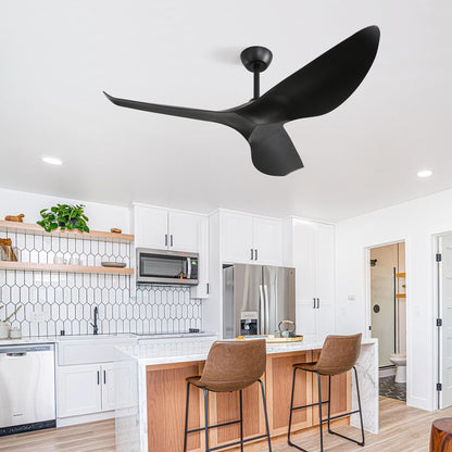 52 Inch Indoor Ceiling Fan No Light With 6 Speed Remote Control 3 ABS Blades Reversible DC Motor