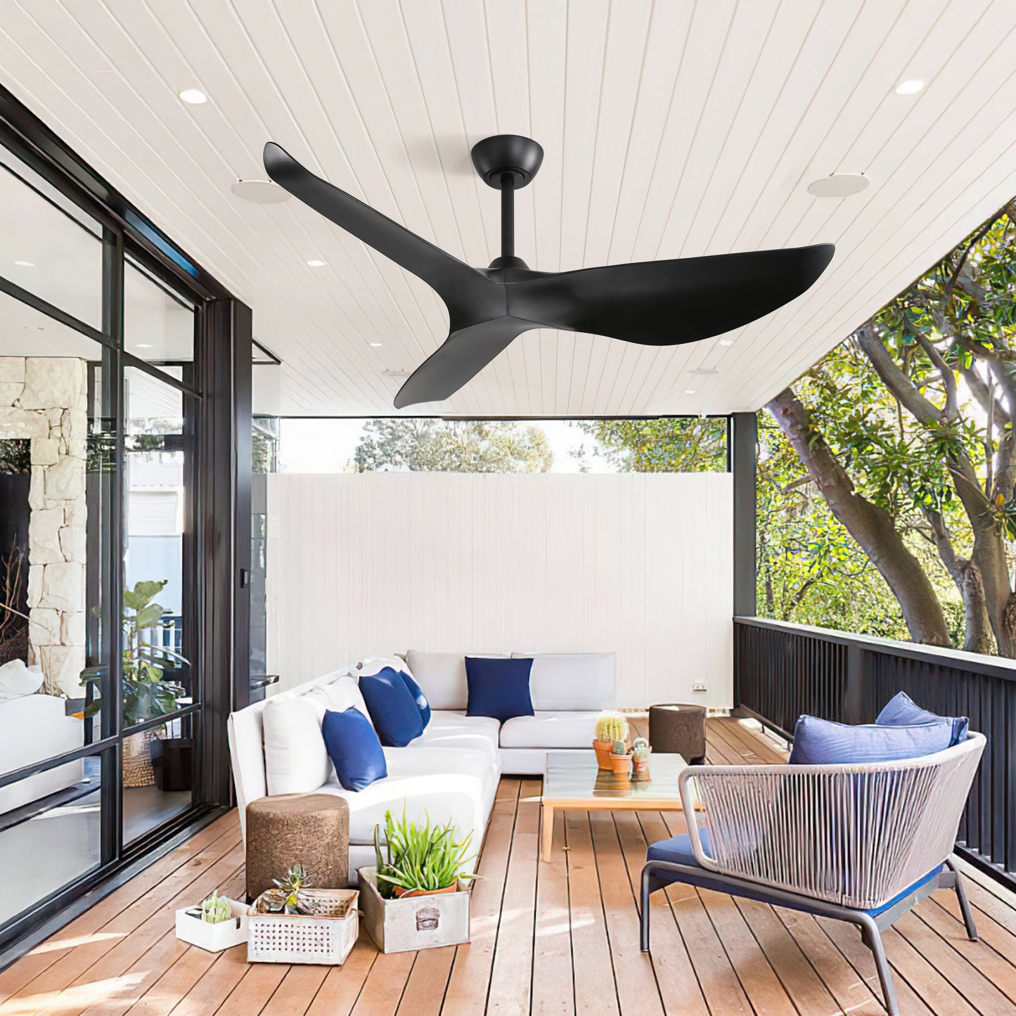 52 Inch Indoor Ceiling Fan No Light With 6 Speed Remote Control 3 ABS Blades Reversible DC Motor