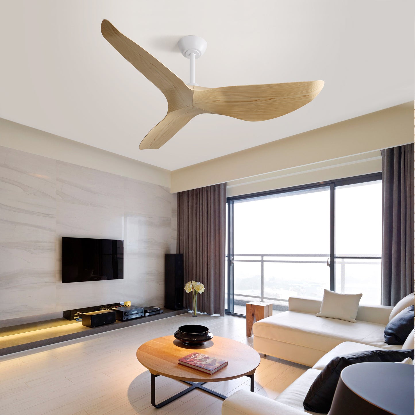 52 Inch Indoor Ceiling Fan No Light With 6 Speed Remote Control 3 ABS Blade Reversible DC Motor For Home