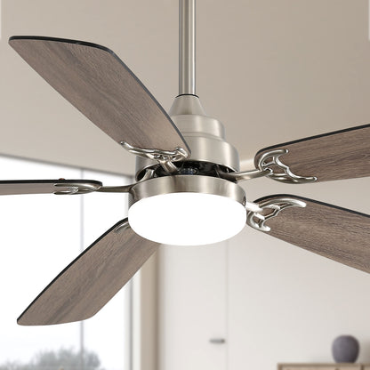 Modern 52 Inch Led Ceiling Fan With 110V 6 Speed Wind 5 Blades Remote Control Reversible DC Motor With Light