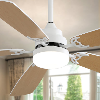 indoor Modern 52 Inch Ceiling Fan With Dimmable 6 Speed Wind 5 Blades Remote Control Reversible DC Motor With Led Light