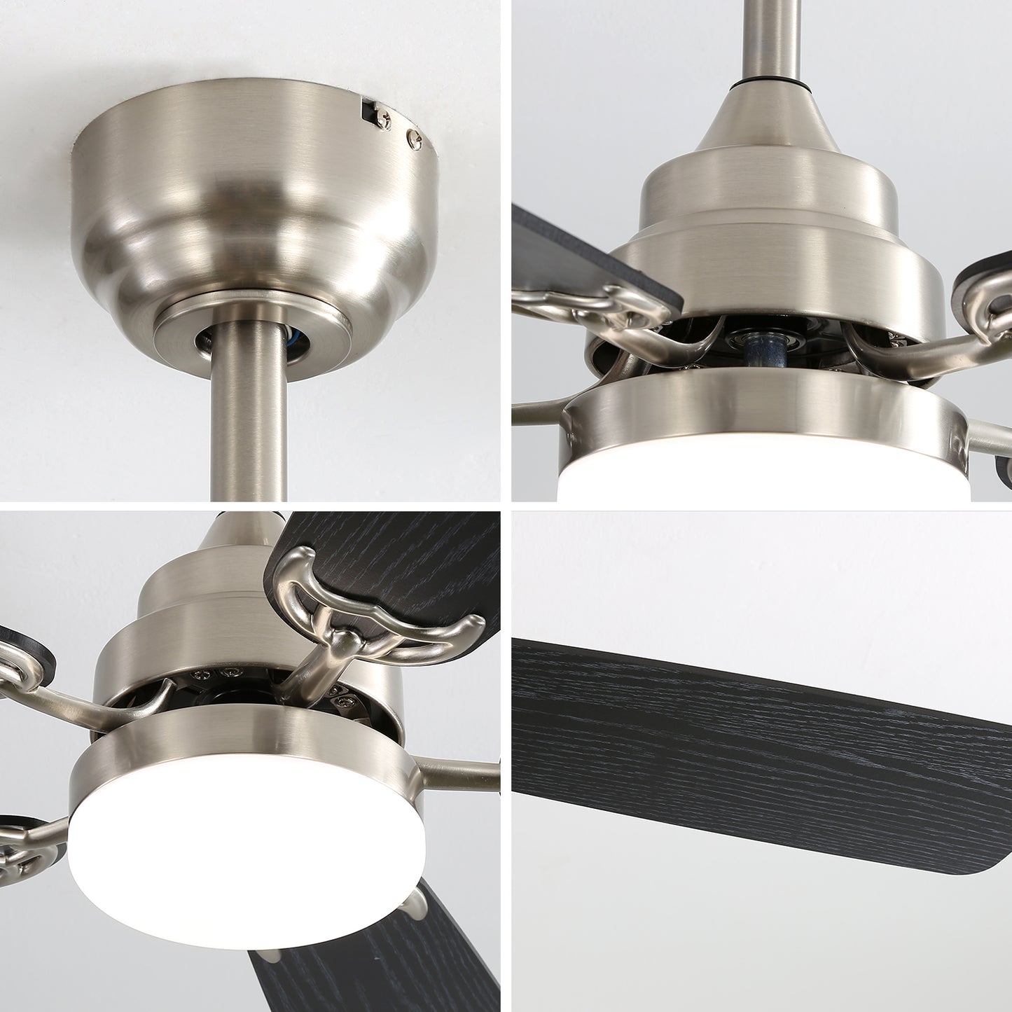 Modern 52 Inch Led Ceiling Fan With 110V 6 Speed Wind 5 Blades Remote Control Reversible DC Motor With Light