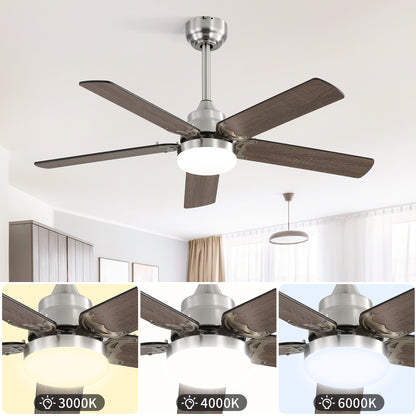 42 Inch Ceiling Fan 5 Blades Noiseless Reversible Dc Motor Remote Control With Led Light