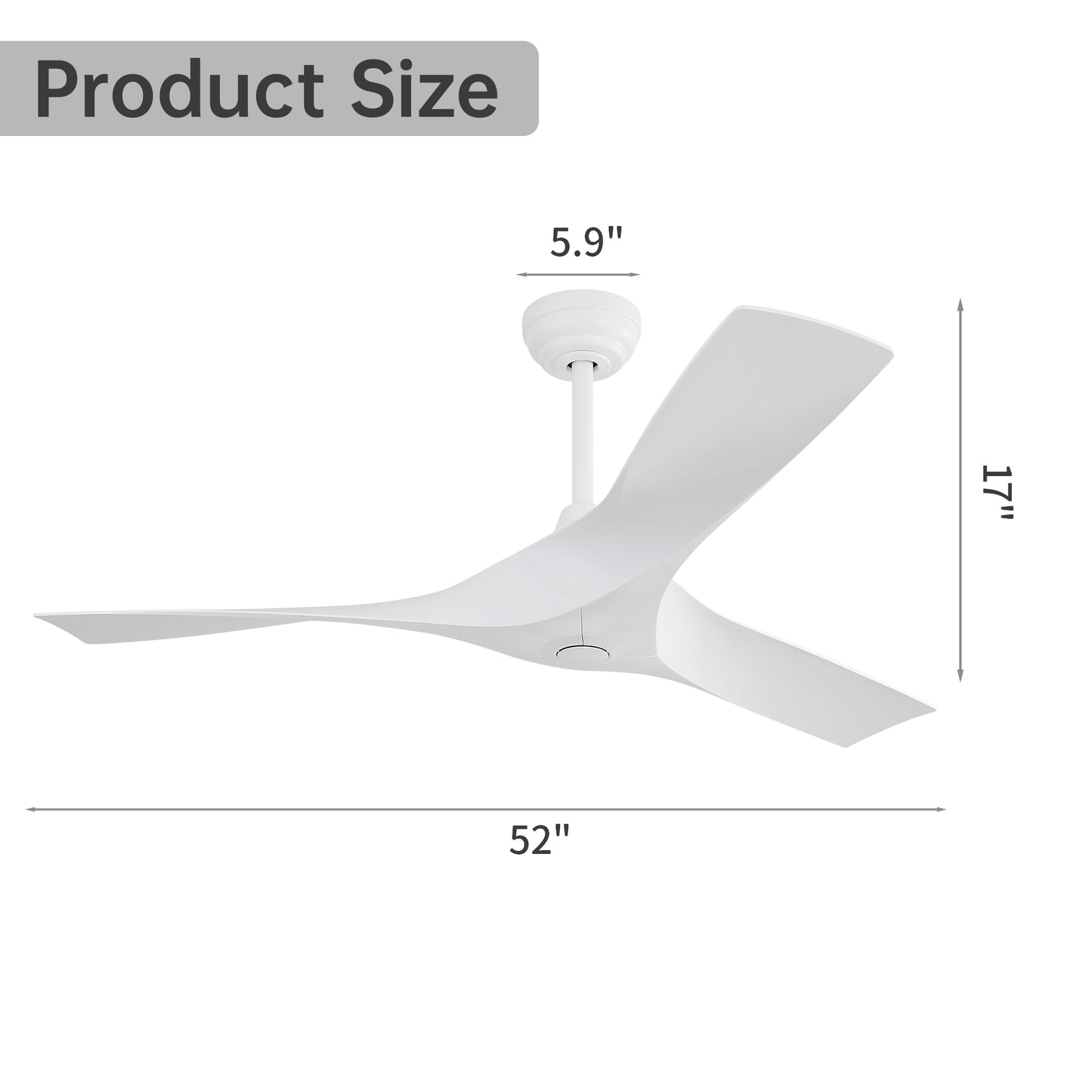 52 Inch Modern Ceiling Fan Without Light 6 Speed Remote 3 Solid Wood Blade Reversible DC Motor For Indoor&Outdoor