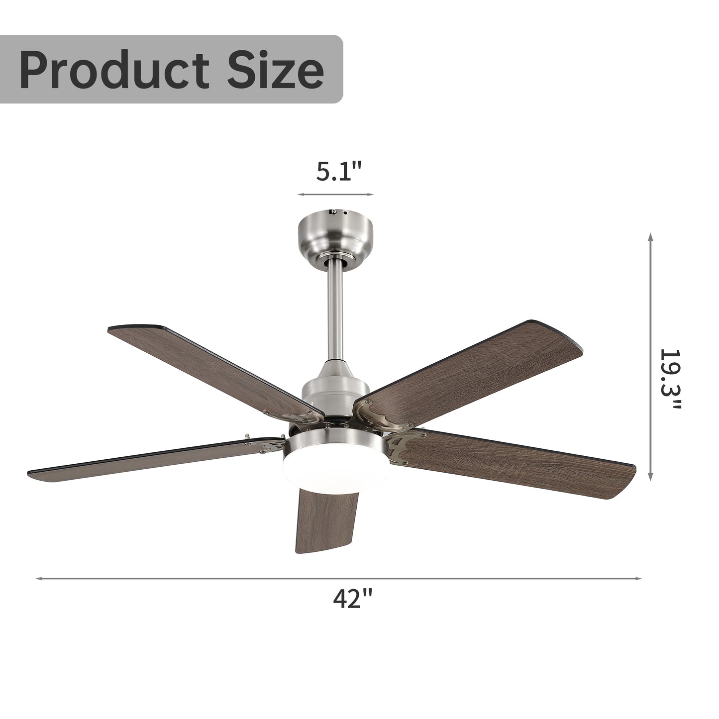 42 Inch Ceiling Fan 5 Blades Noiseless Reversible Dc Motor Remote Control With Led Light