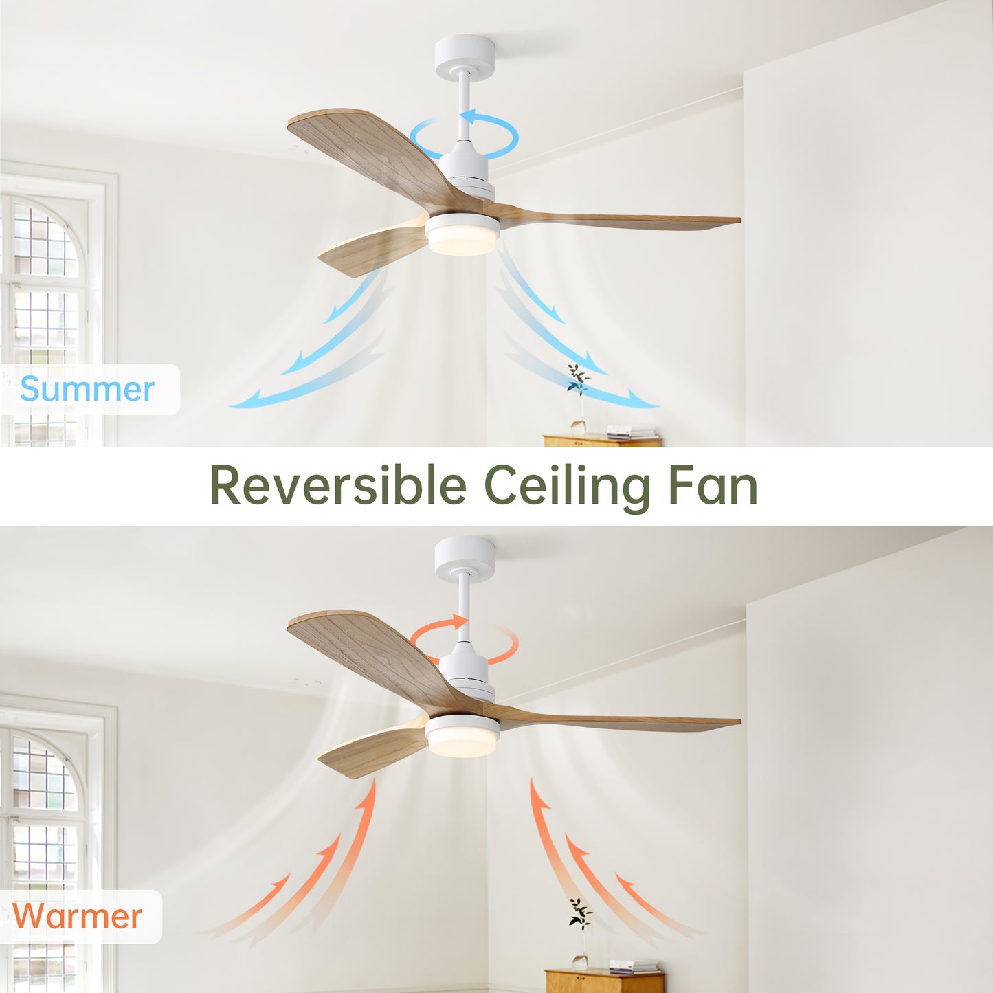 Indoor 52 Inch Ceiling Fan With Dimmable Led Light 6 Speed Remote 3 Wood Blade Reversible DC Motor For Bedroom