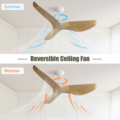 52 Inch Indoor Ceiling Fan No Light With 6 Speed Remote Control 3 ABS Blade Reversible DC Motor For Home